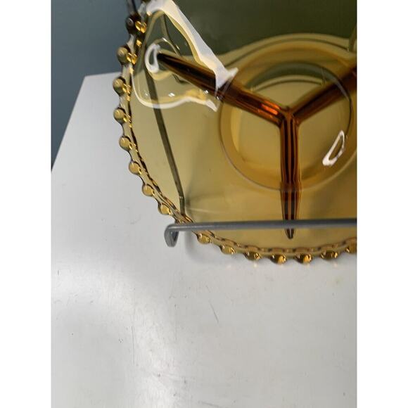 Vintage Amber Glass Divided Candy Dish Tray Candlewick Hob Nob Edges Art Deco - Picture 7 of 10